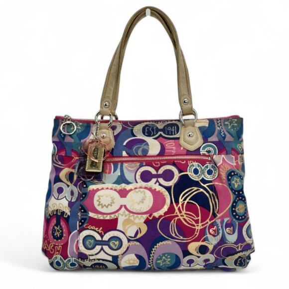 Coach Poppy Pop C Glam Signature Graffiti Pink Gold Large Tote D1120-18342 - Picture 11 of 16